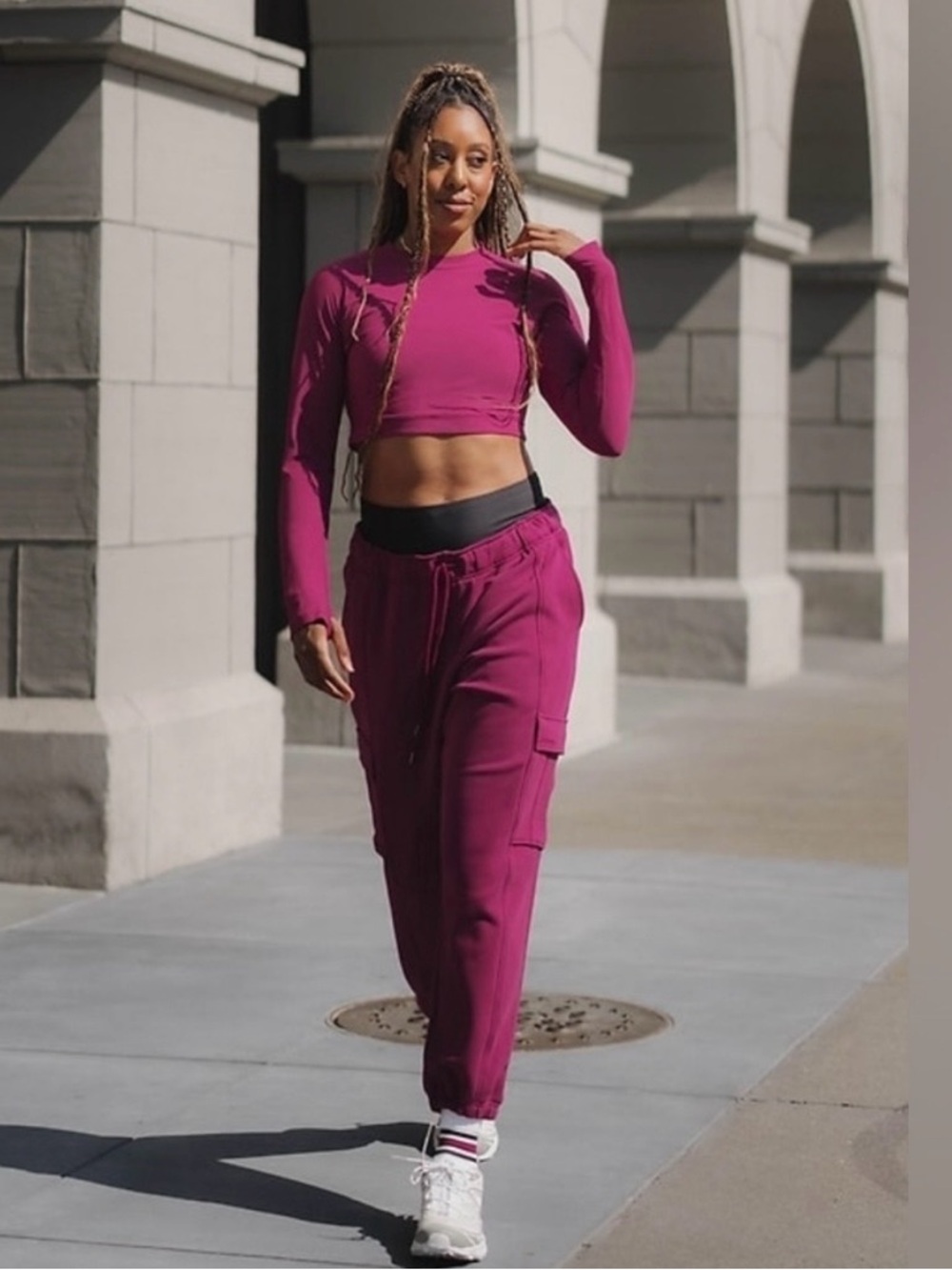Athleta NWT Heavyweight Terry Material Cargo Joggers Magenta Size L